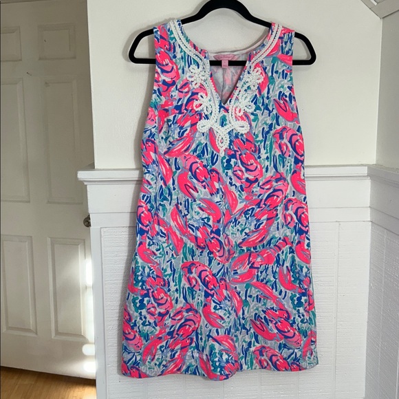 Lilly Pulitzer Harper Shift Dress in Cosmic Coral Cracked Up Lobster Print Large - Picture 4 of 10